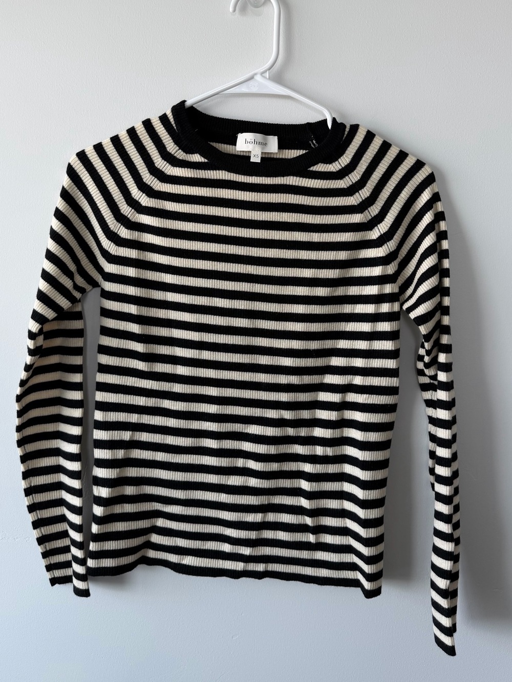 Böhme Black Cream Striped Rib Knit Sweater XS
